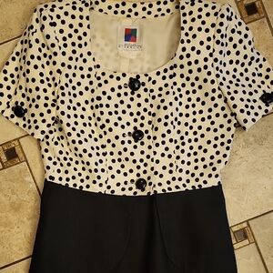 Givenchy Vintage Black & White Polka Dot Empire Waist Blouse Small